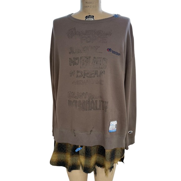 Maison MIHARA YASUHIRO Layered Look Plaid Flannel & Sweatshirt Distressed EU52 - Picture 1 of 14